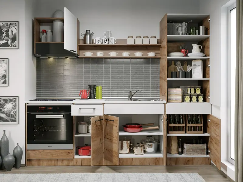 Set Mobila Bucatarie Gastro 240 Alb/Stejar - C23 — imaginea 2