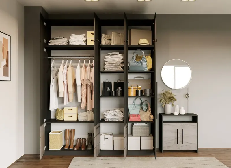 Dulap Inalt 2m Gri Noce — imaginea 2