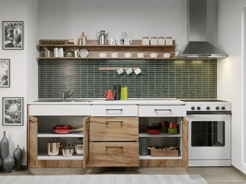 Set Mobila Bucatarie Gastro 200 Alb/Stejar - C22 — imaginea 2