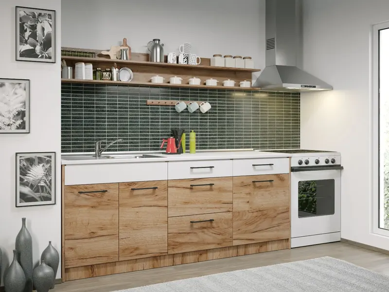 Set Mobila Bucatarie Gastro 200 Alb/Stejar - C22 — imaginea 3