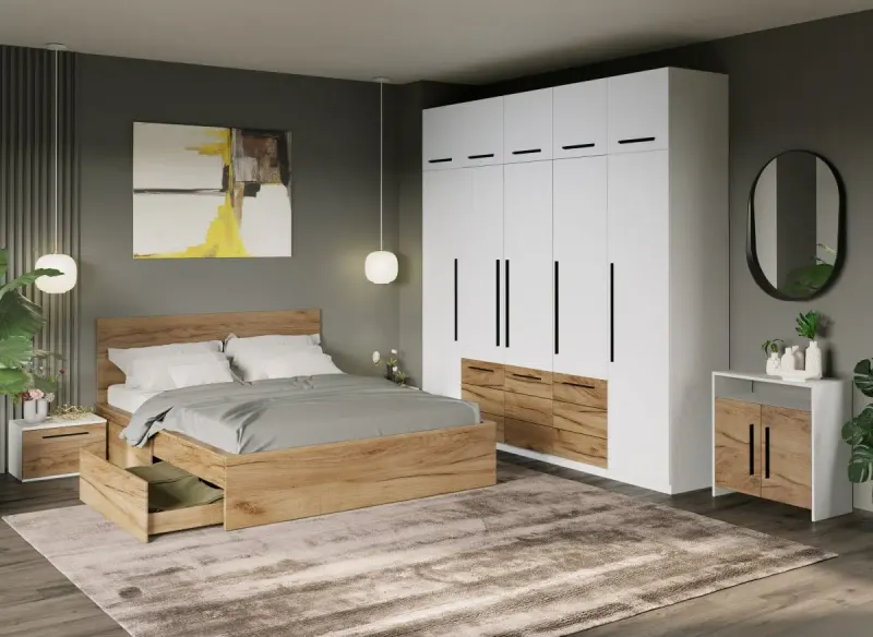 Dulap Inalt 2.5m Alb / Stejar Timea — imaginea 3