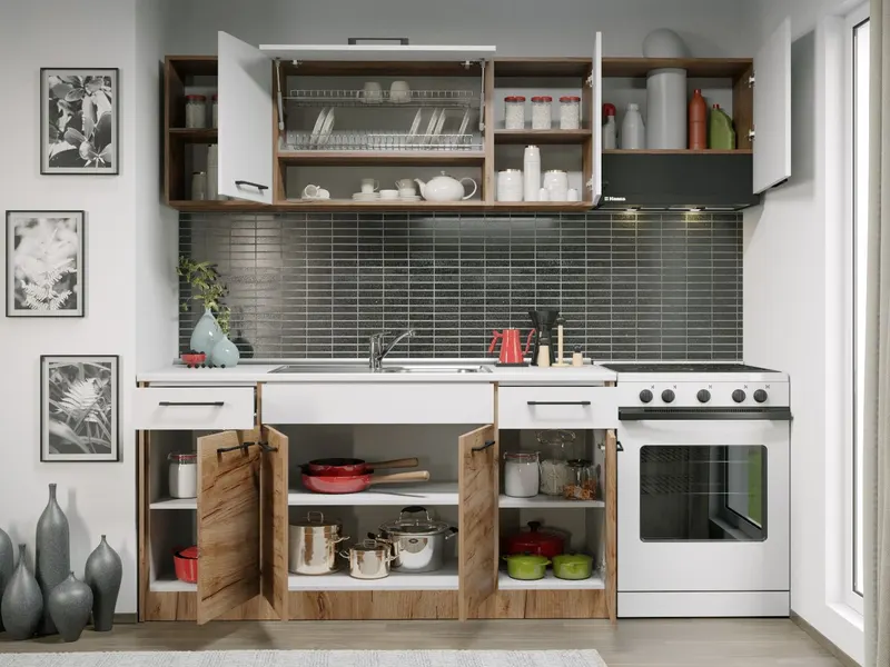 Set Mobila Bucatarie Gastro 220 Alb/Stejar - C20 — imaginea 2
