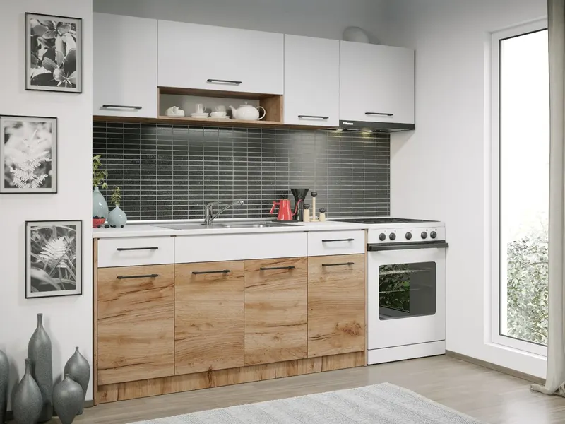 Set Mobila Bucatarie Gastro 220 Alb/Stejar - C20 — imaginea 3