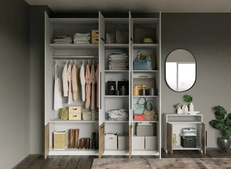 Dulap Inalt 2m Alb / Stejar Timea — imaginea 2
