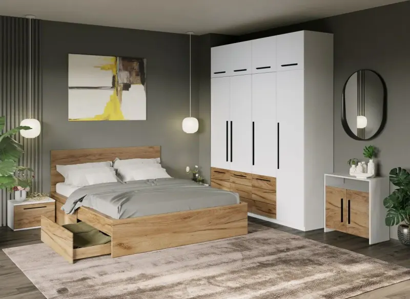 Dulap Inalt 2m Alb / Stejar Timea — imaginea 3