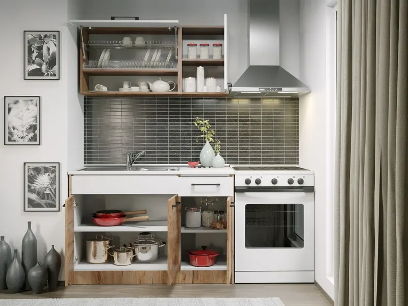 Set Mobila Bucatarie Gastro 120 Alb/Stejar - C19 — imaginea 2