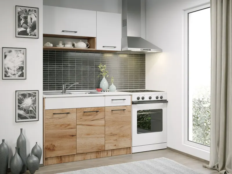 Set Mobila Bucatarie Gastro 120 Alb/Stejar - C19 — imaginea 3