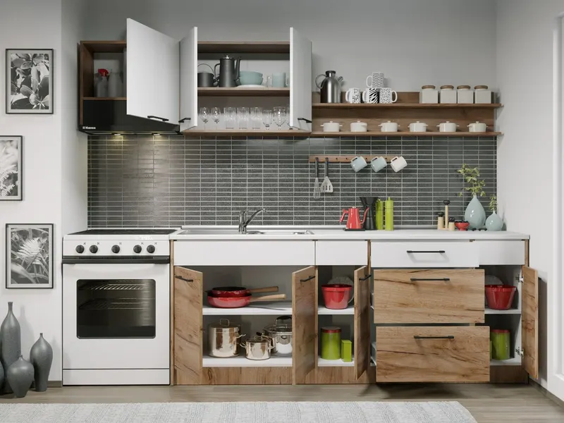 Set Mobila Bucatarie Gastro 260 Alb/Stejar - C15 — imaginea 2