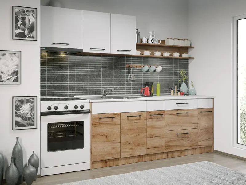 Set Mobila Bucatarie Gastro 260 Alb/Stejar - C15 — imaginea 3