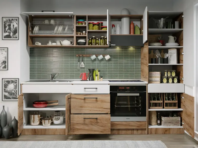 Set Mobila Bucatarie Gastro 260 Alb/Stejar - C10 — imaginea 2