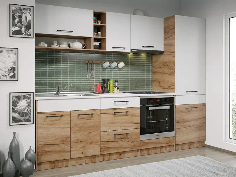 Set Mobila Bucatarie Gastro 260 Alb/Stejar - C10 — imaginea 3