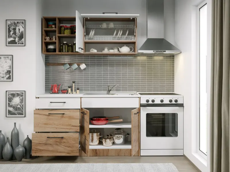 Set Mobila Bucatarie Gastro 140 Alb/Stejar - C09 — imaginea 2