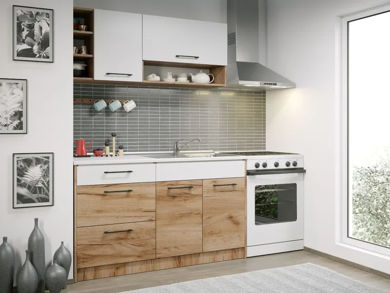 Set Mobila Bucatarie Gastro 140 Alb/Stejar - C09 — imaginea 3
