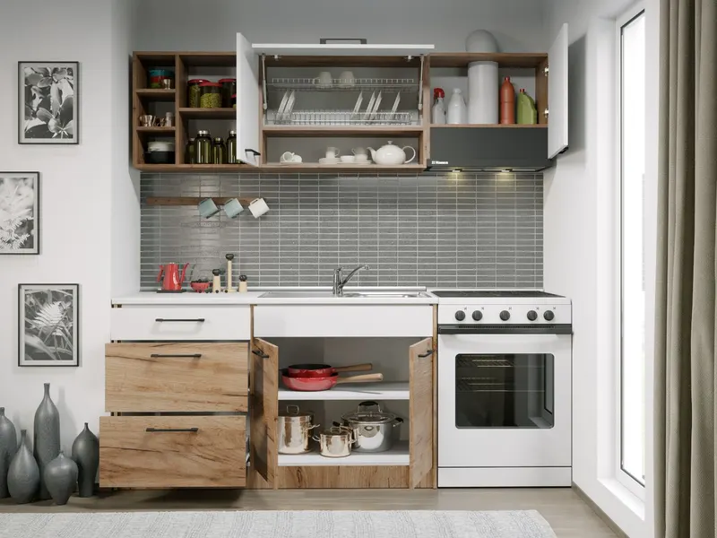 Set Mobila Bucatarie Gastro 200 Alb/Stejar - C08 — imaginea 2