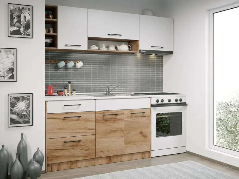 Set Mobila Bucatarie Gastro 200 Alb/Stejar - C08 — imaginea 3