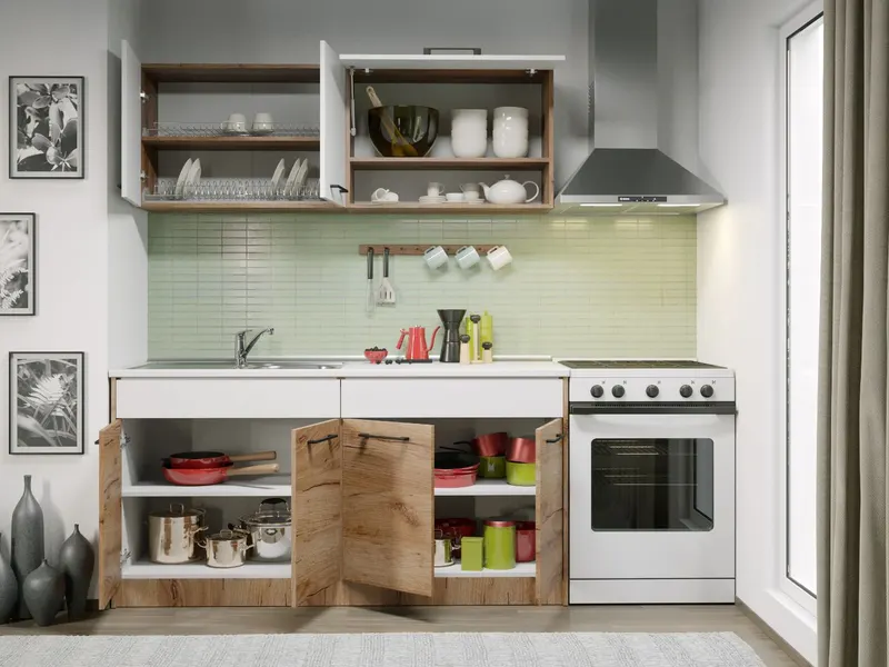 Set Mobila Bucatarie Gastro 160 Alb/Stejar - C07 — imaginea 2