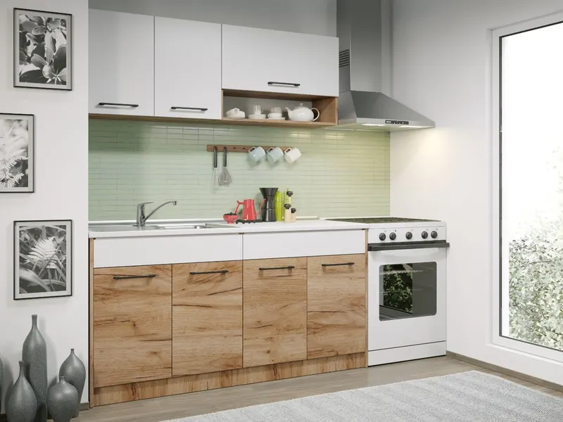 Set Mobila Bucatarie Gastro 160 Alb/Stejar - C07 — imaginea 3