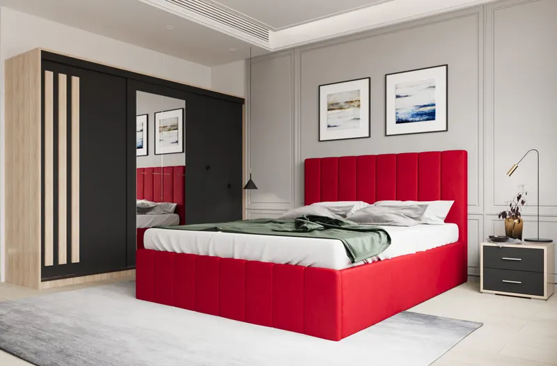 Set dormitor Prado Rosu cu dulap Paris Sonoma/Gri