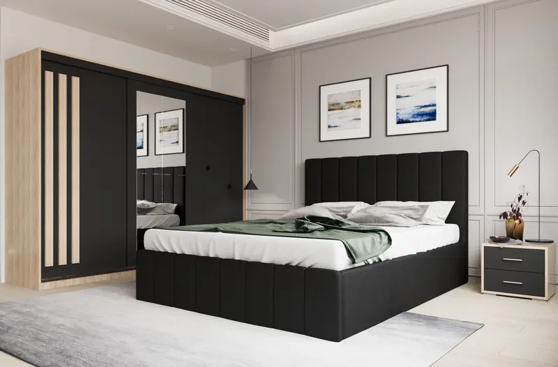 Set dormitor Prado Negru cu dulap Paris Sonoma/Gri