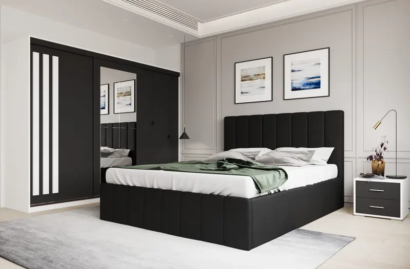 Set dormitor Prado Negru cu dulap Paris Alb/Gri