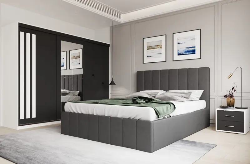 Set dormitor Prado Gri cu dulap Paris Alb/Gri