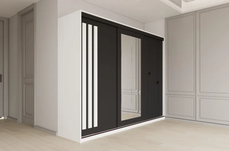 Dulap dressing Paris 3 usi cu oglinda, 200 cm, Alb/Gri