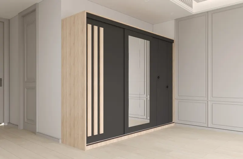 Dulap dressing Paris 3 usi cu oglinda, 200 cm, Sonoma/Gri