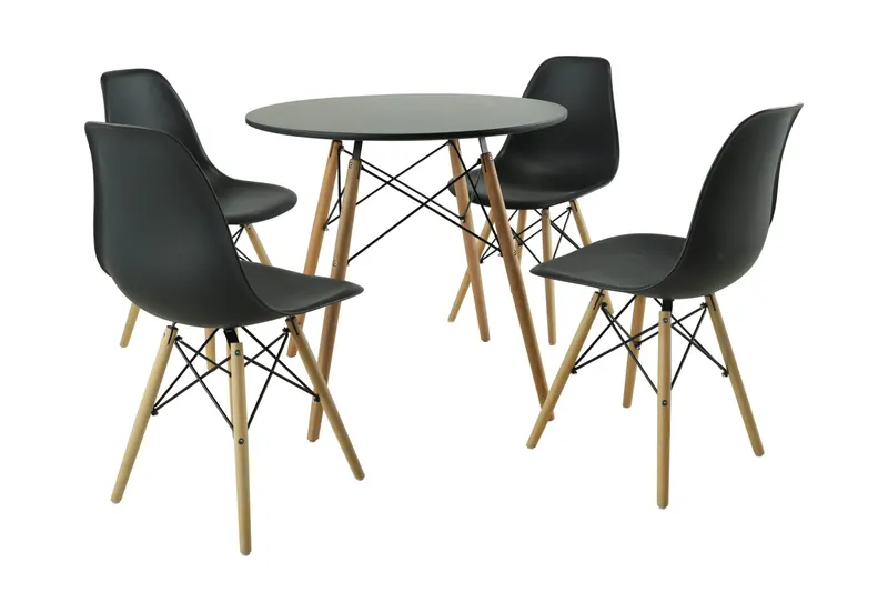 Set masa Round cu 4 scaune, Negru