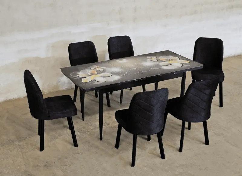Set masa Oreo Flower cu 6 scaune Negre