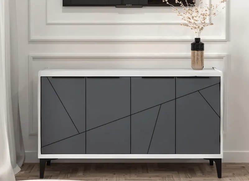 Comoda Design, 4 usi, Alb/Gri grafit