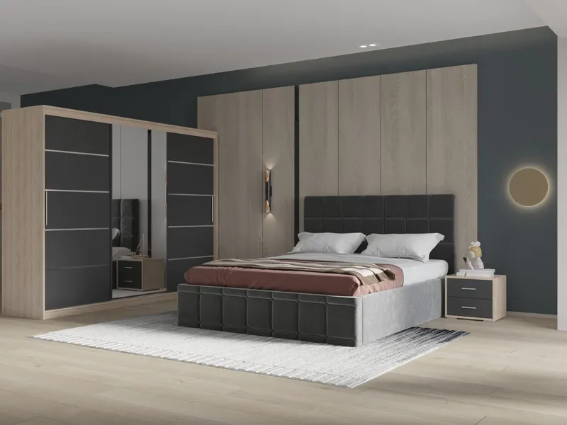 Set dormitor Royal 250, Gri cu Dulap Sonoma/Gri