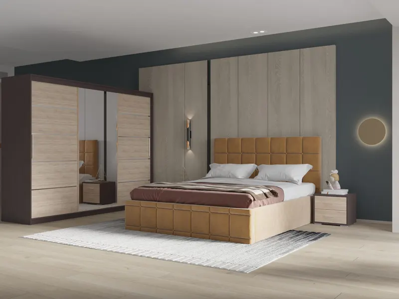 Set dormitor Royal 250, Bej cu Dulap Wenge/Sonoma