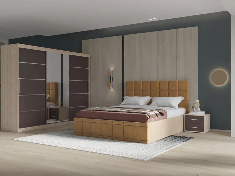 Set dormitor Royal 250, Bej cu Dulap Sonoma/Wenge