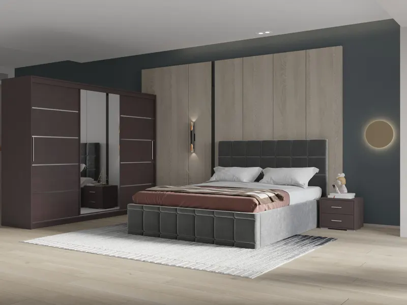 Set dormitor Royal 250, Gri cu Dulap Wenge