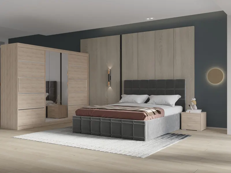 Set dormitor Royal 250, Gri cu Dulap Sonoma