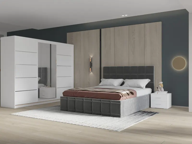 Set dormitor Royal 250, Gri cu Dulap Alb