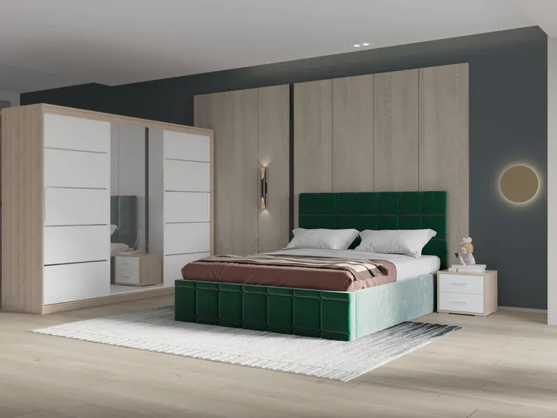 Set dormitor Royal 250, Verde cu Dulap Sonoma/Alb