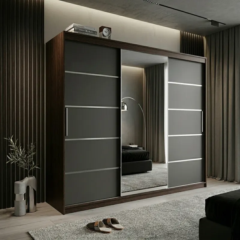 Dulap dressing Atlantic 3 usi, 250 cm, Wenge/Gri