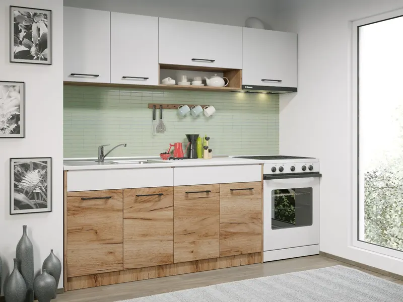 Set Mobila Bucatarie Gastro 220 Alb/Stejar - C06 — imaginea 2
