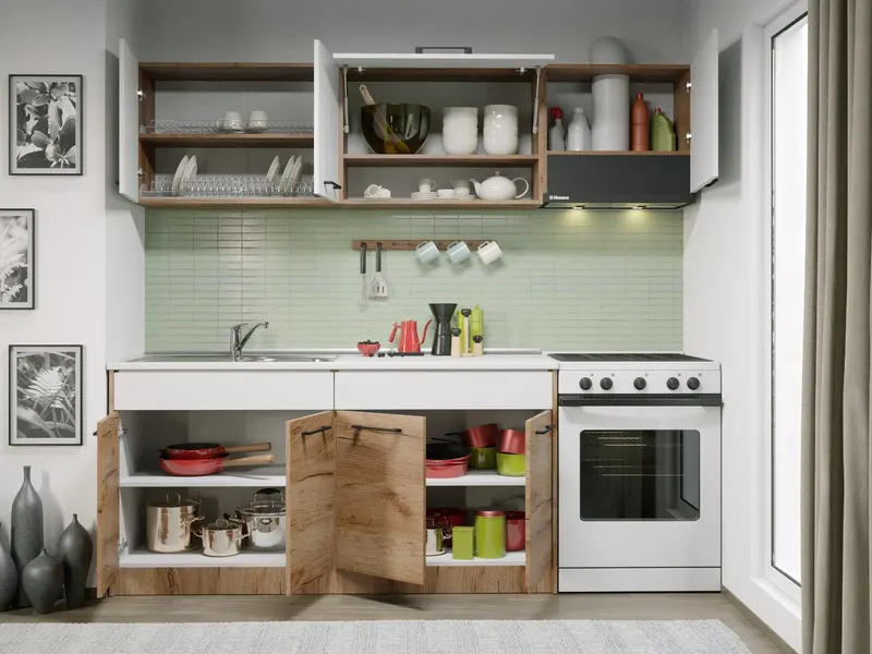 Set Mobila Bucatarie Gastro 220 Alb/Stejar - C06 — imaginea 3