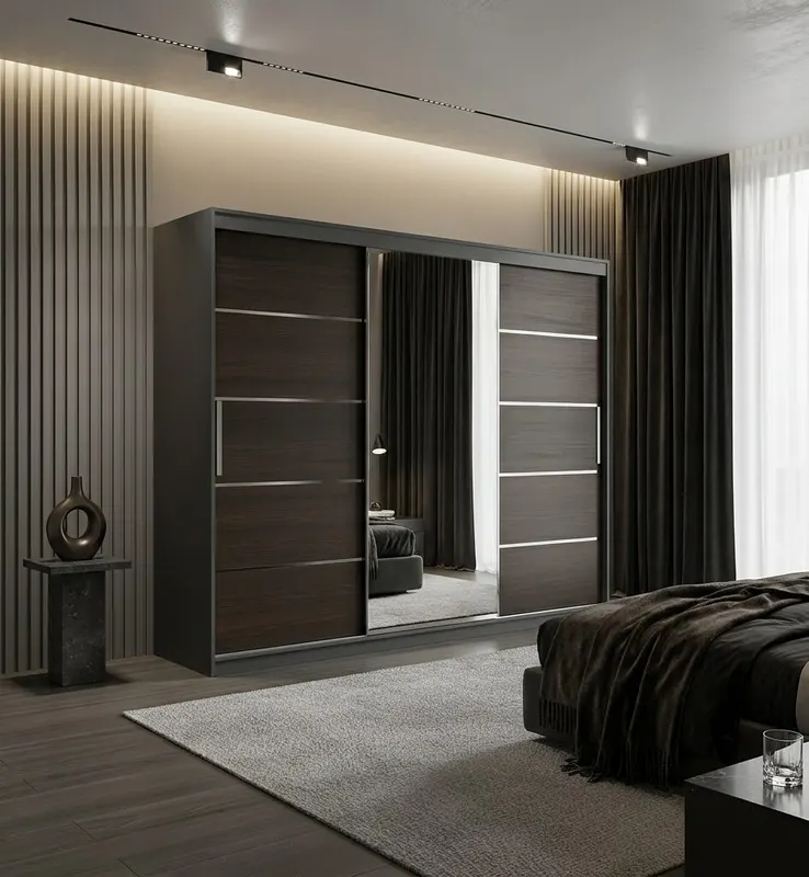 Dulap dressing Atlantic 3 usi, 250 cm, Gri/Wenge