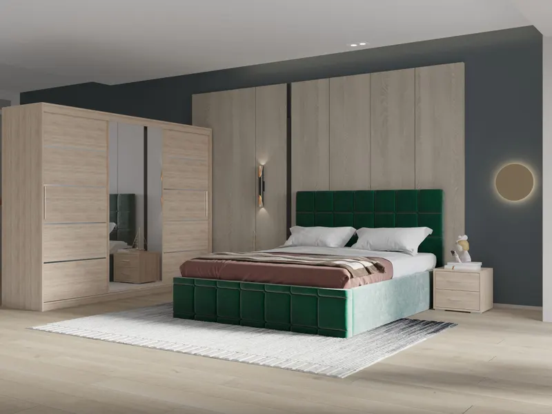 Set dormitor Royal 250, Verde cu Dulap Sonoma