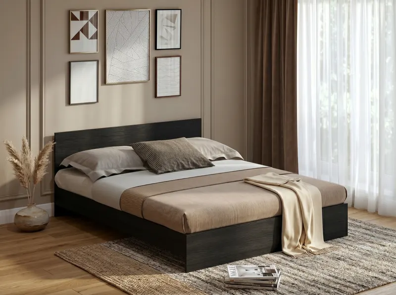 Pat fix Promo, 160x200 cm, Lemn negru