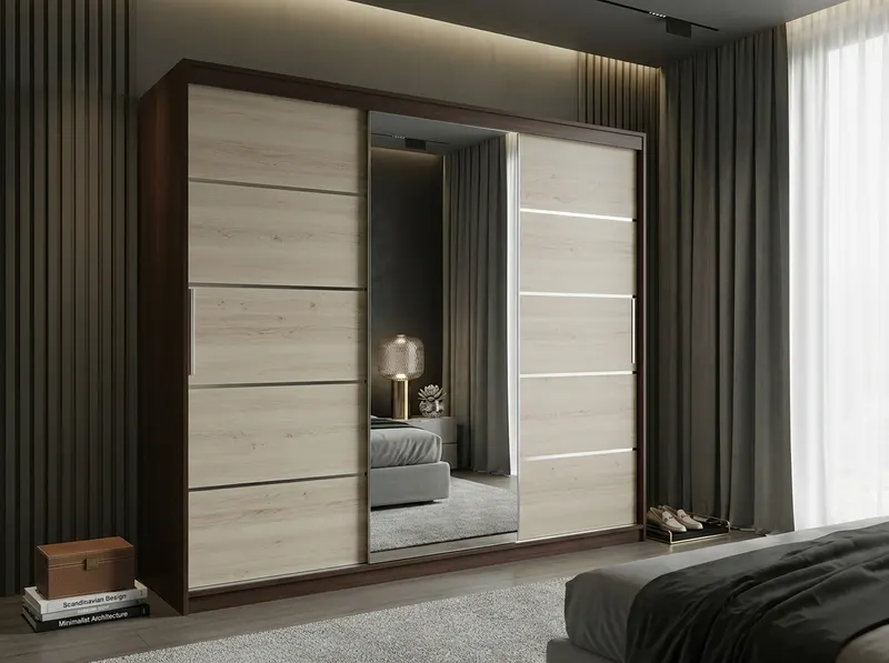 Dulap dressing Atlantic 3 usi, 250 cm, Wenge/Sonoma