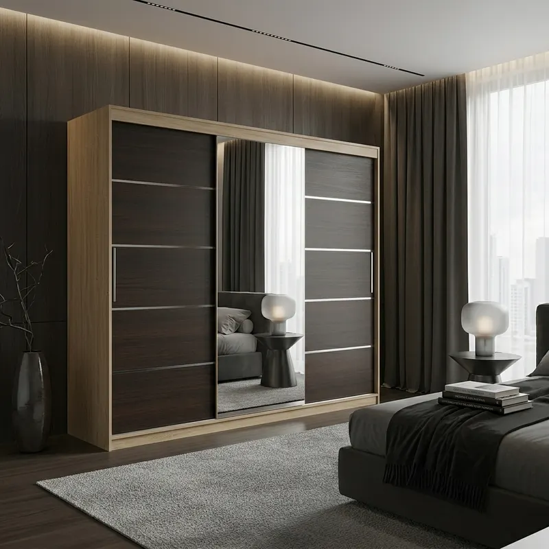 Dulap dressing Atlantic 3 usi, 250 cm, Sonoma/Wenge