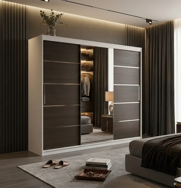 Dulap dressing Atlantic 3 usi, 250 cm, Alb/Wenge
