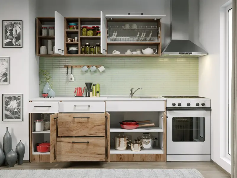 Set Mobila Bucatarie Gastro 180 Alb/Stejar - C05 — imaginea 2