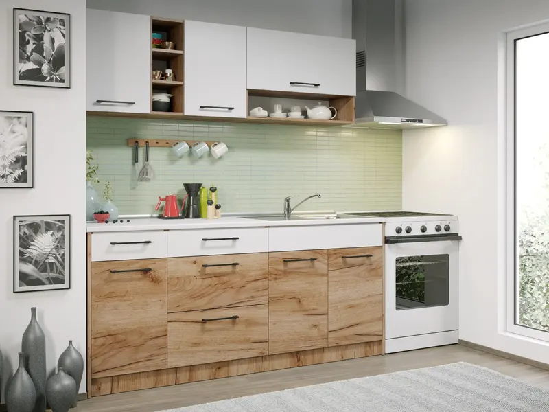 Set Mobila Bucatarie Gastro 180 Alb/Stejar - C05 — imaginea 3