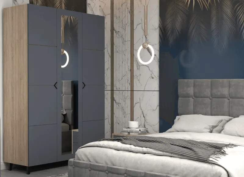 Dulap Design, 3 usi cu oglinda, Sonoma/Gri grafit