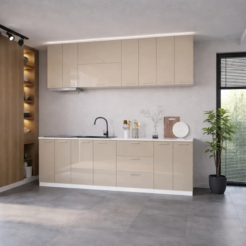 Bucatarie Love MDF lucios, 260 cm, Cappuccino